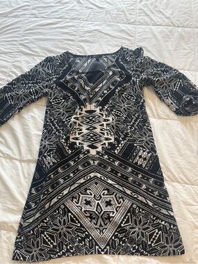 BeBop Black and White Printed Long Sleeve Shift Dress